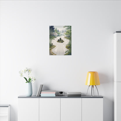 Rock Garden Ukiyo E Inspired Canvas Art | Contemplative Zen Art