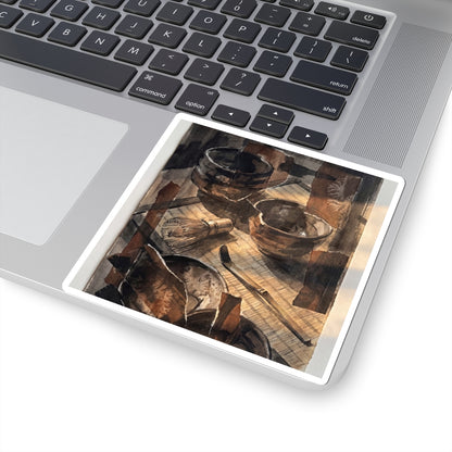 Tea Ceremony Charcoal Ink Sticker | Sophisticated Dark Japandi Art