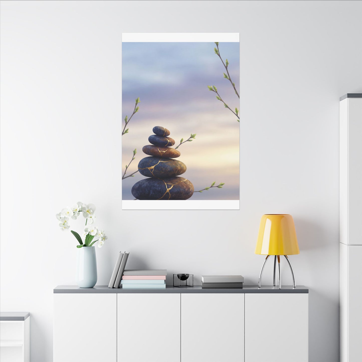 Spring River Stones Gold Vein Canvas Art | Philosophical Decor