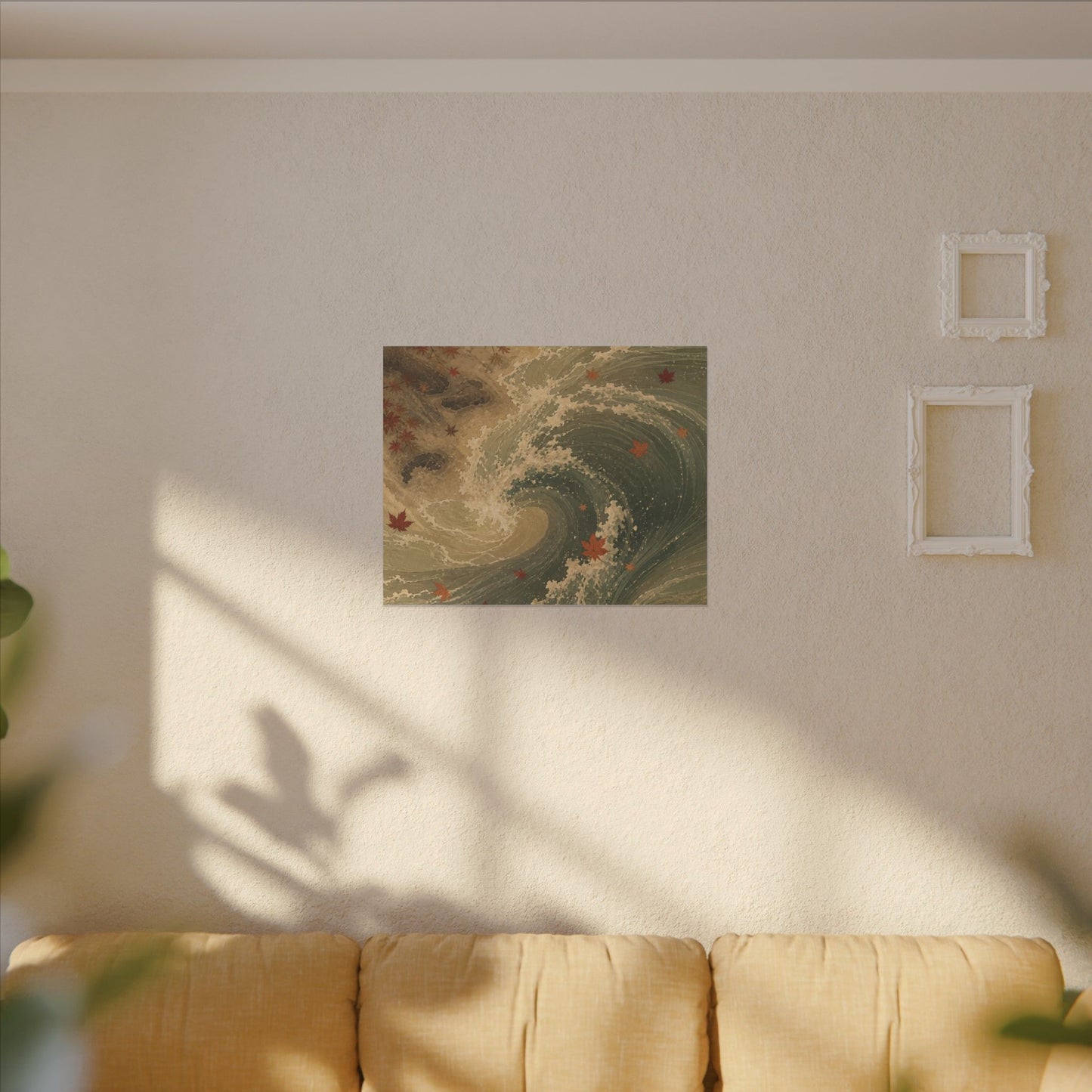 Japandi Ocean Wave in Candlelight | Japanese Pattern Canvas Art