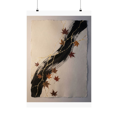 Ink Brushstroke Autumn Wall Art Print | Kintsugi Resilient Design