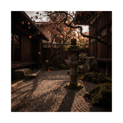 Autumn Stone Lantern Shadow Zen Wall Art Print | Moody Decor