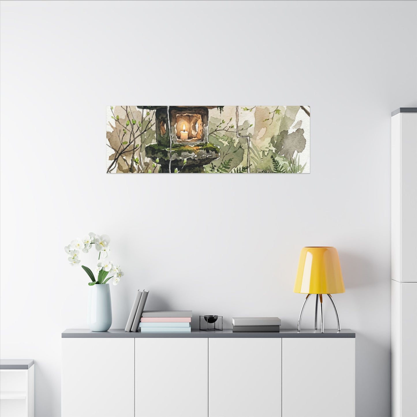 Stone Lantern Watercolor Canvas Art | Elegant Japandi Art