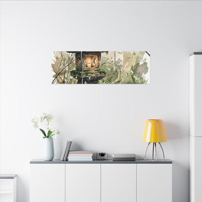 Stone Lantern Watercolor Canvas Art | Elegant Japandi Art