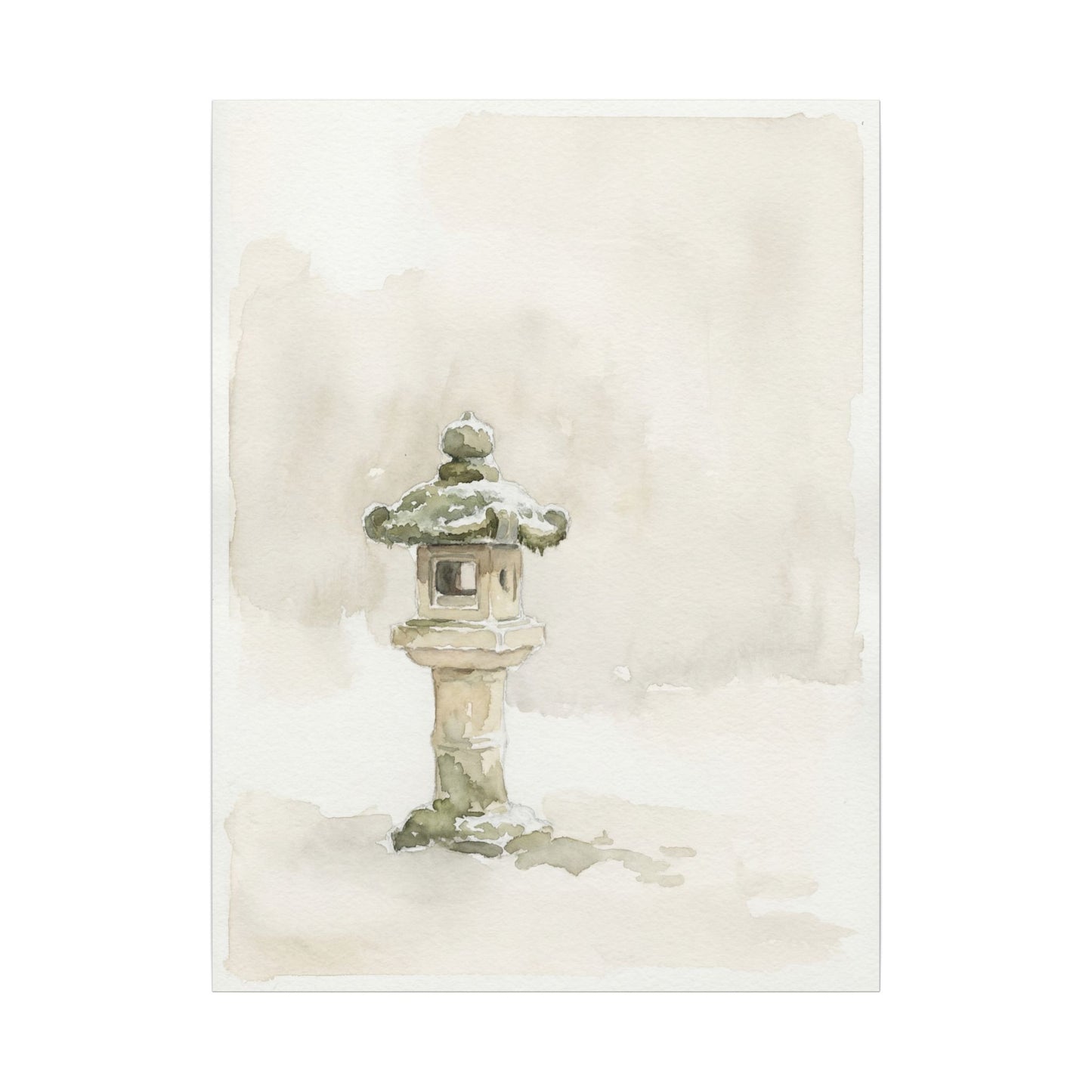Stone Lantern Winter Canvas Art | Japandi Earthy Design