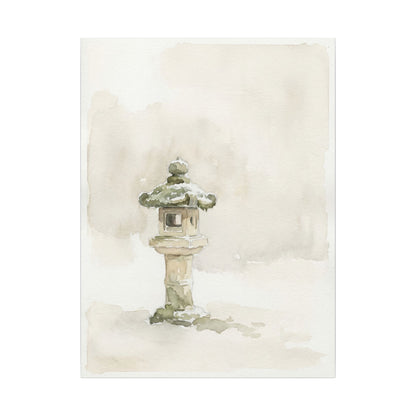 Stone Lantern Winter Canvas Art | Japandi Earthy Design