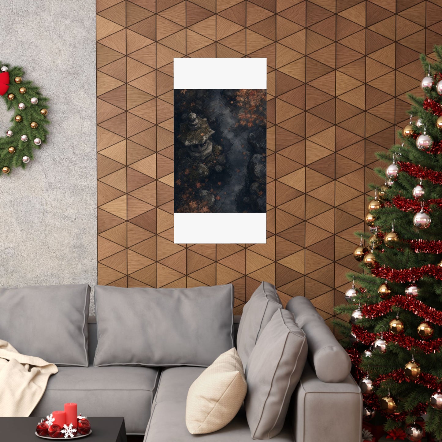 Japandi Stone Lantern in Moonlight | Texture Wall Art Print