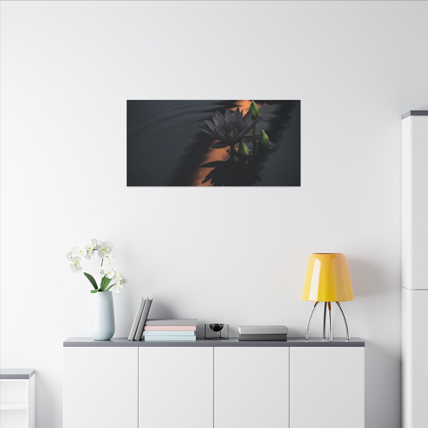 Seijaku Lotus Flower Canvas Art - Dark Japandi Shadow Zen