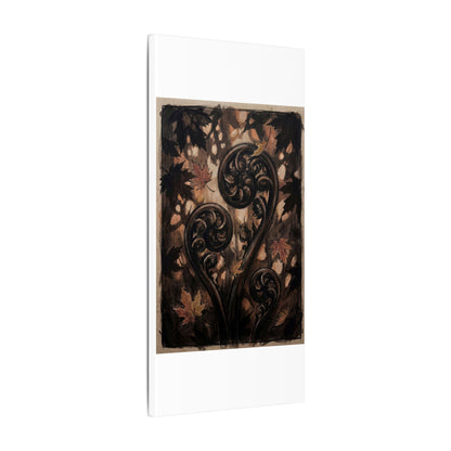 Mono No Aware Fern Unfurling Canvas Art - Dark Japandi Charcoal Ink