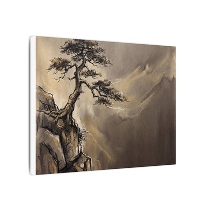 Pine Tree Charcoal Ink Canvas Art | Luxurious Dark Japandi Art