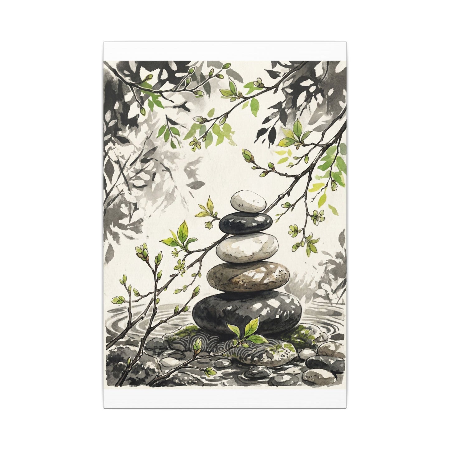Spring River Stones Japanese Pattern Canvas Art | Elegant Decor