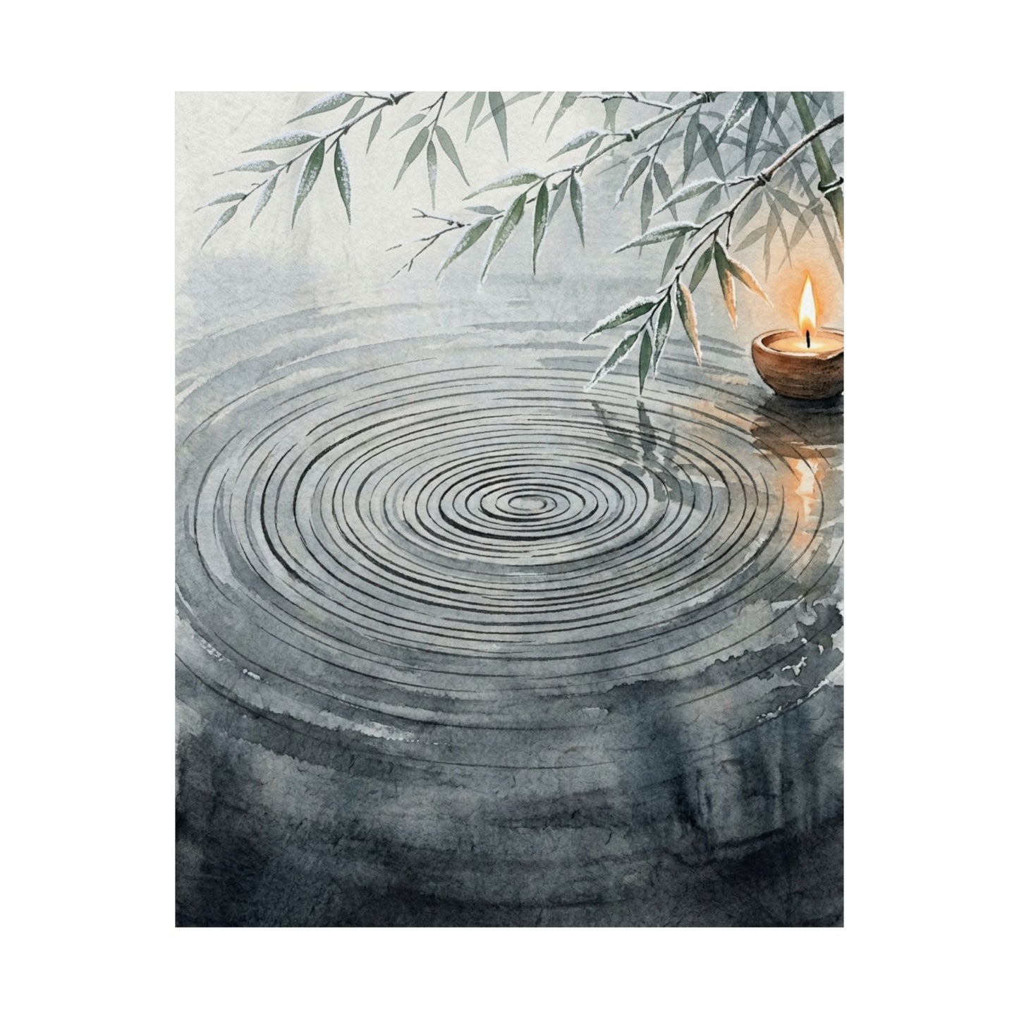 Candlelight Water Ripple Wall Art Print - Zen Mono No Aware