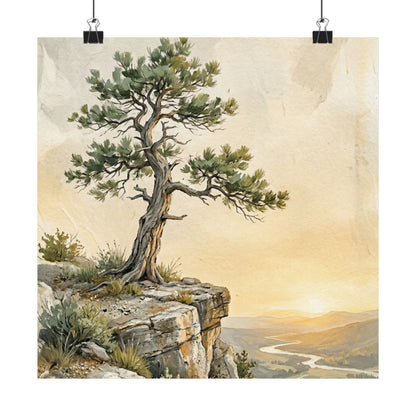 Golden Hour Pine Tree Wall Art Print - Japandi Mono No Aware