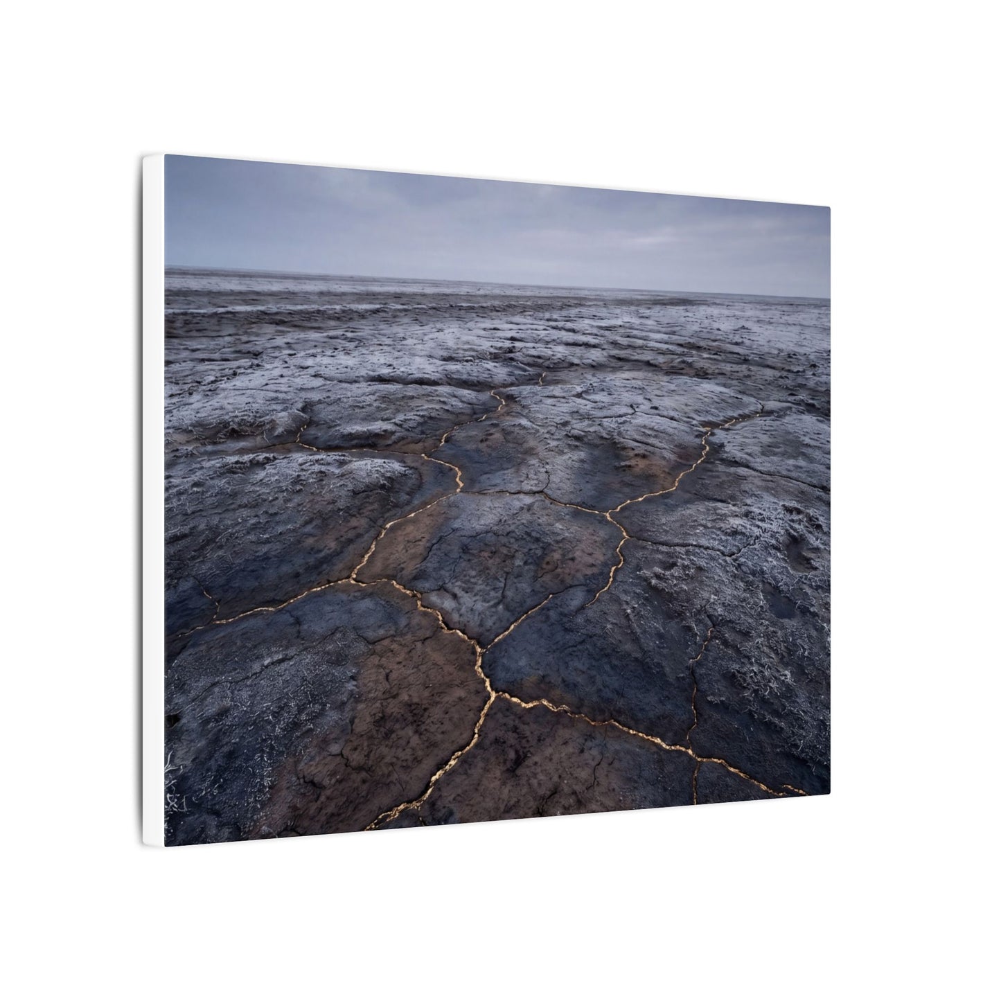 Dark Japandi Cracked Earth in Overcast | Dark Texture Canvas Art