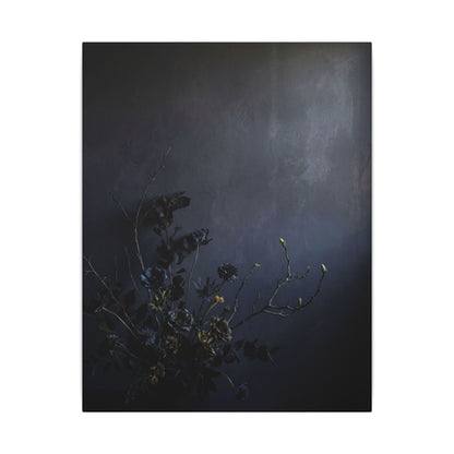 Dried Flowers Spring Canvas Art | Dark Japandi Moody Design