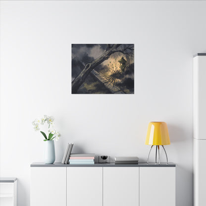 Dark Japandi Moonlit Garden in Golden Hour | Charcoal Ink Canvas Art