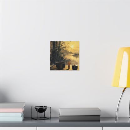 Tea Ceremony Sumi E Canvas Art | Contemplative Zen Art