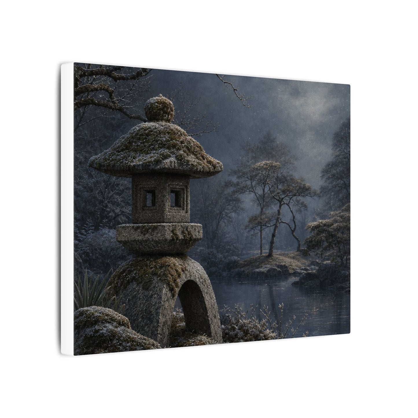 Stone Lantern Canvas Art | Winter Japandi Japanese Pattern Art