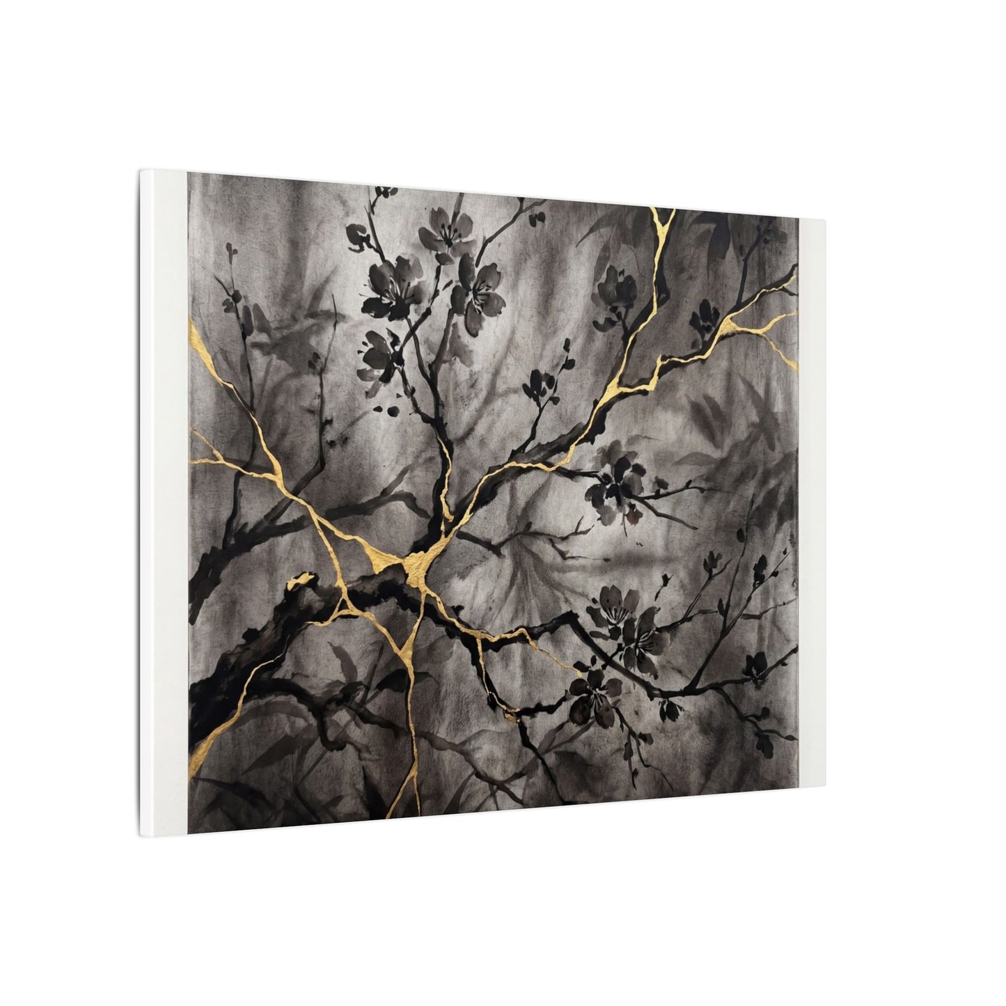 Kanso Cherry Blossom Canvas Art - Kintsugi Crackle Gold