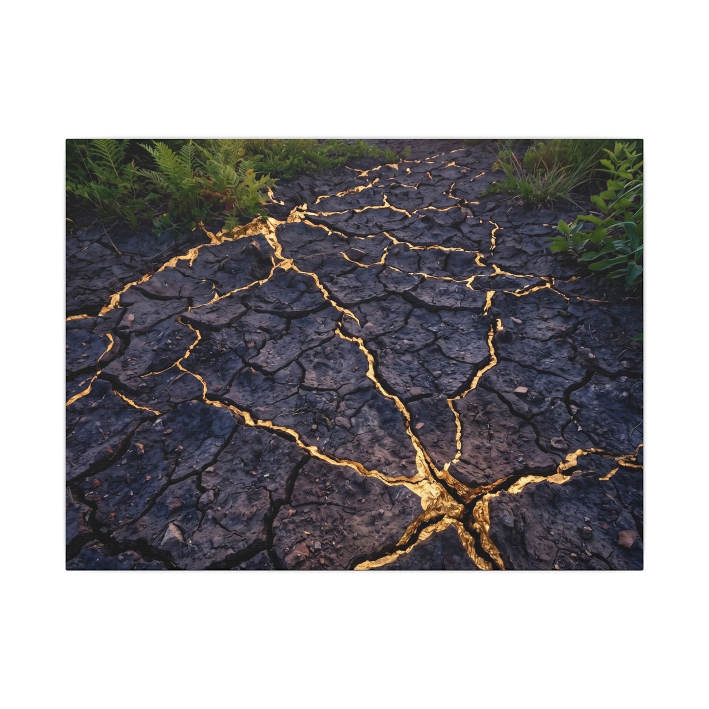 Cracked Earth Canvas Art | Summer Kintsugi Crackle Gold Art