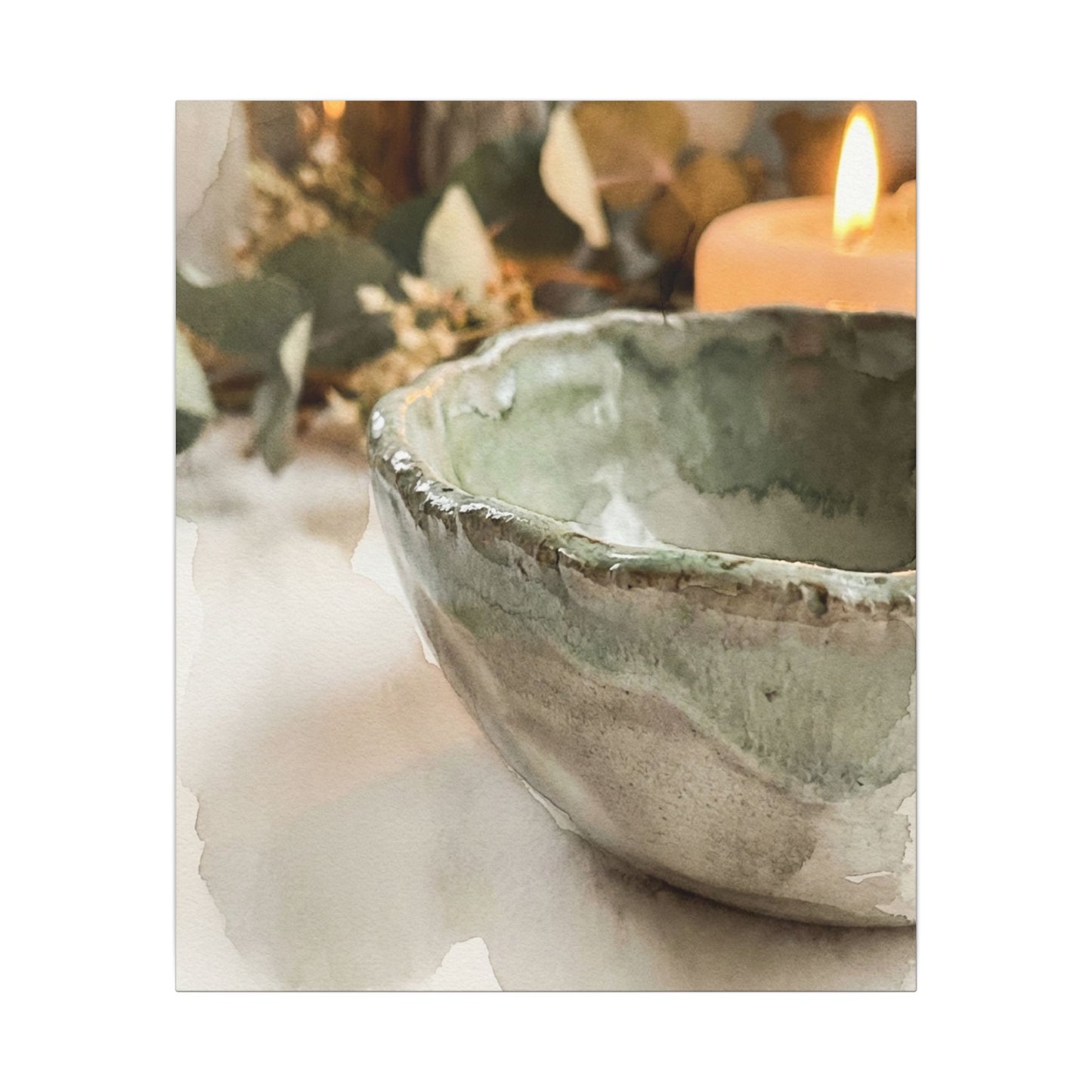Ceramic Bowl Canvas Art | Summer Japandi Watercolor Art