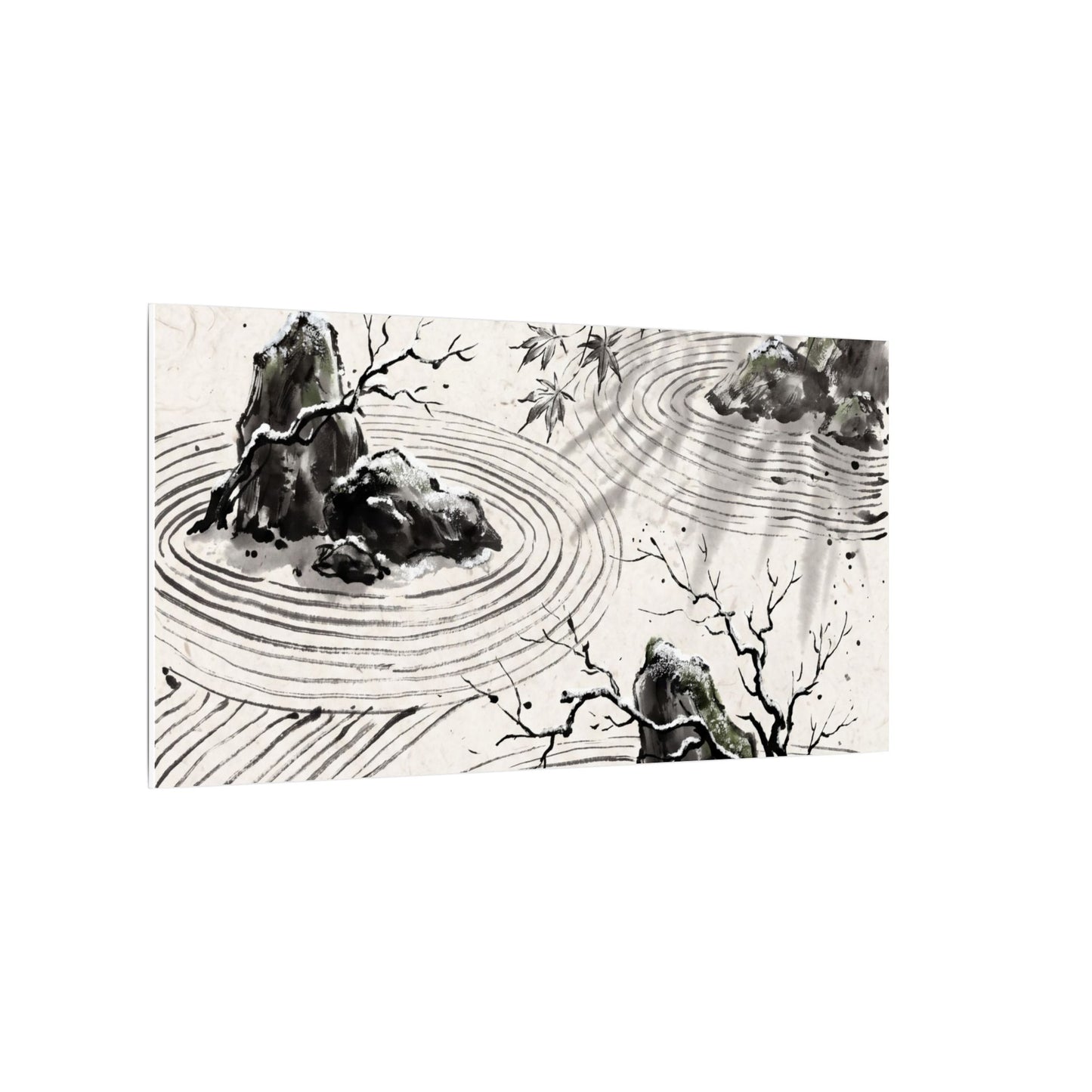 Rock Garden Canvas Art | Winter Zen Sumi E Art