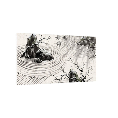 Rock Garden Canvas Art | Winter Zen Sumi E Art