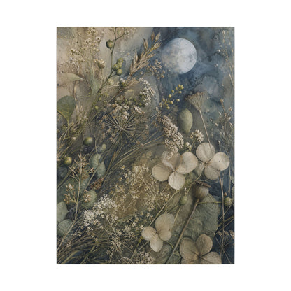 Japandi Dried Flowers in Moonlight | Watercolor Canvas Art