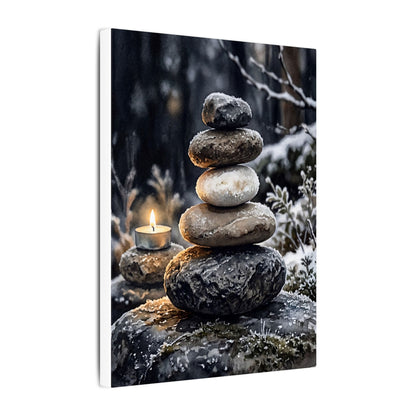 River Stones Canvas Art | Winter Japandi Watercolor Art
