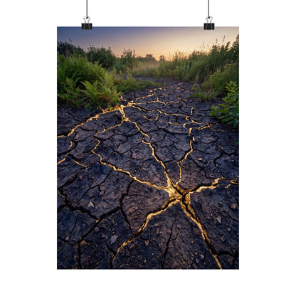 Cracked Earth Crackle Gold Wall Art Print | Beautiful Kintsugi Art