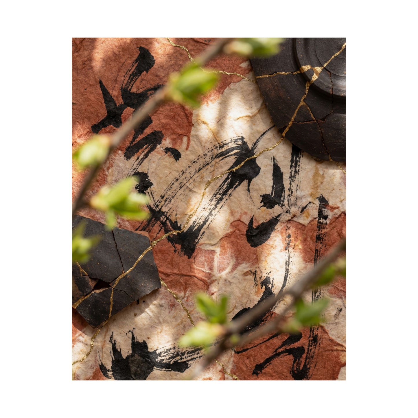 Resilient Ink Brushstroke Wall Art Print - Gold Repair Kintsugi