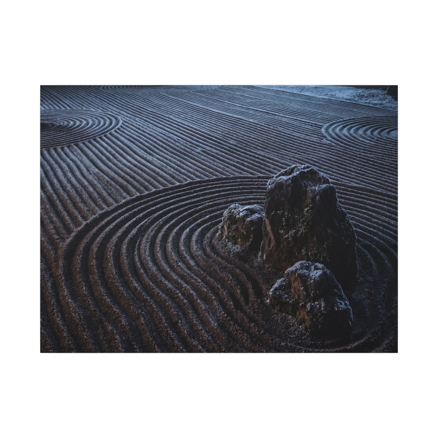 Moonlight Rock Garden Canvas Art - Dark Japandi Seijaku