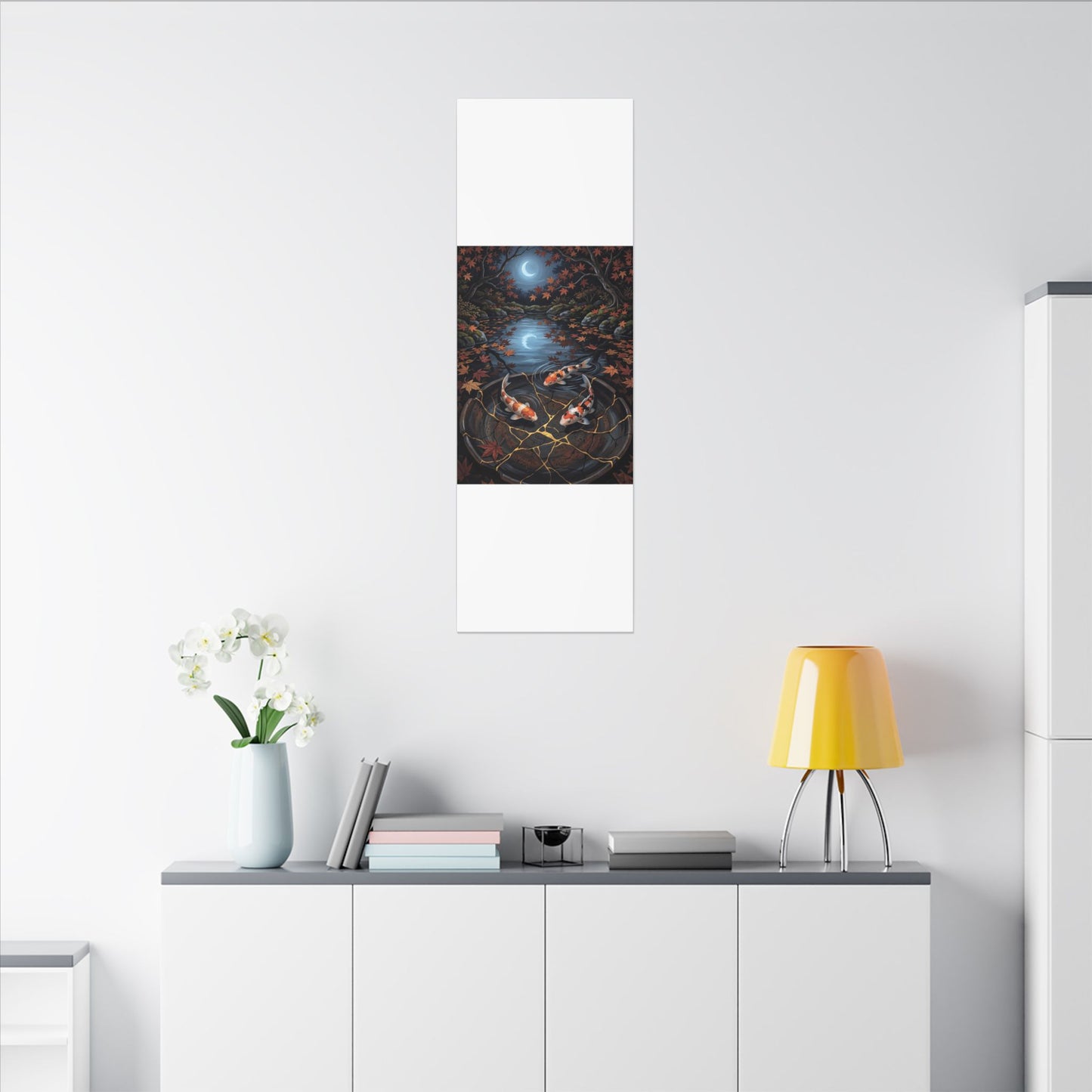 Koi Pond Canvas Art | Autumn Kintsugi Gold Repair Art