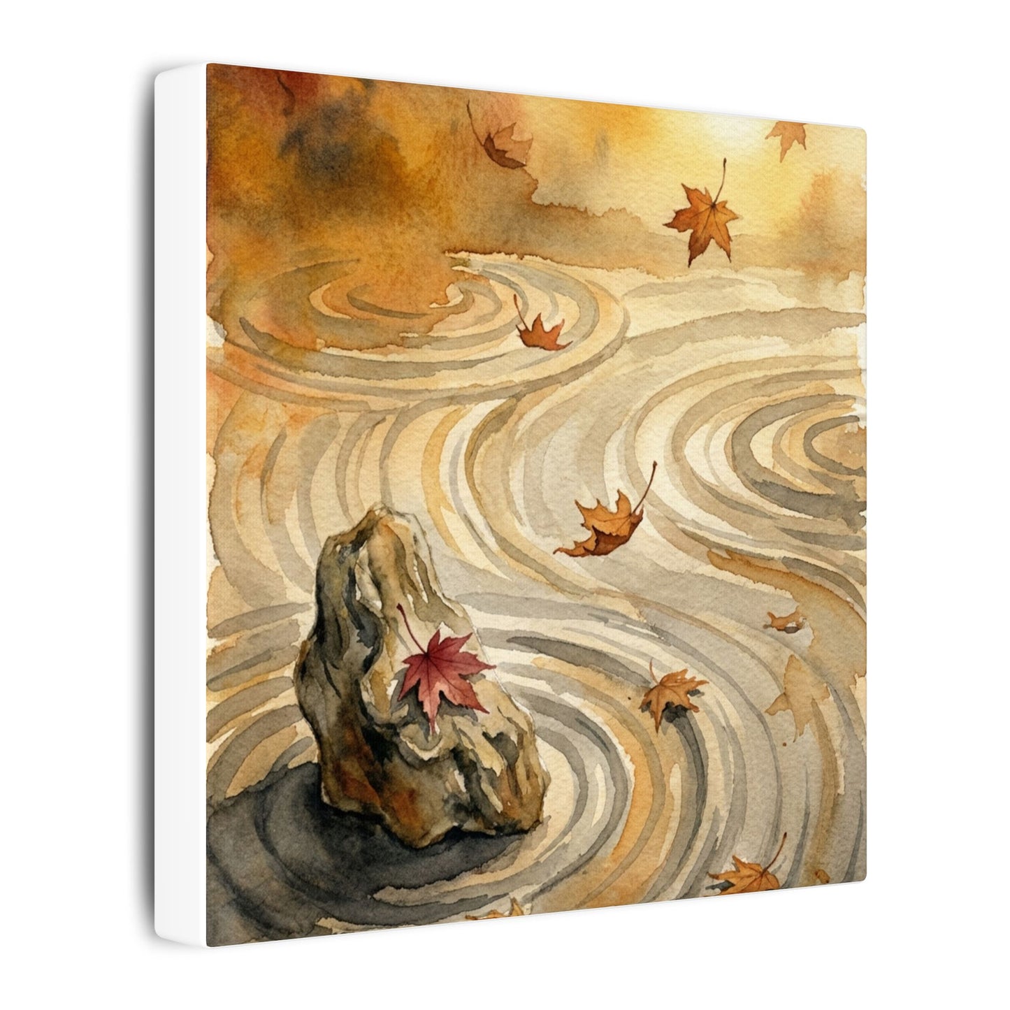 Autumn Rock Garden Watercolor Canvas Art | Neutral Decor