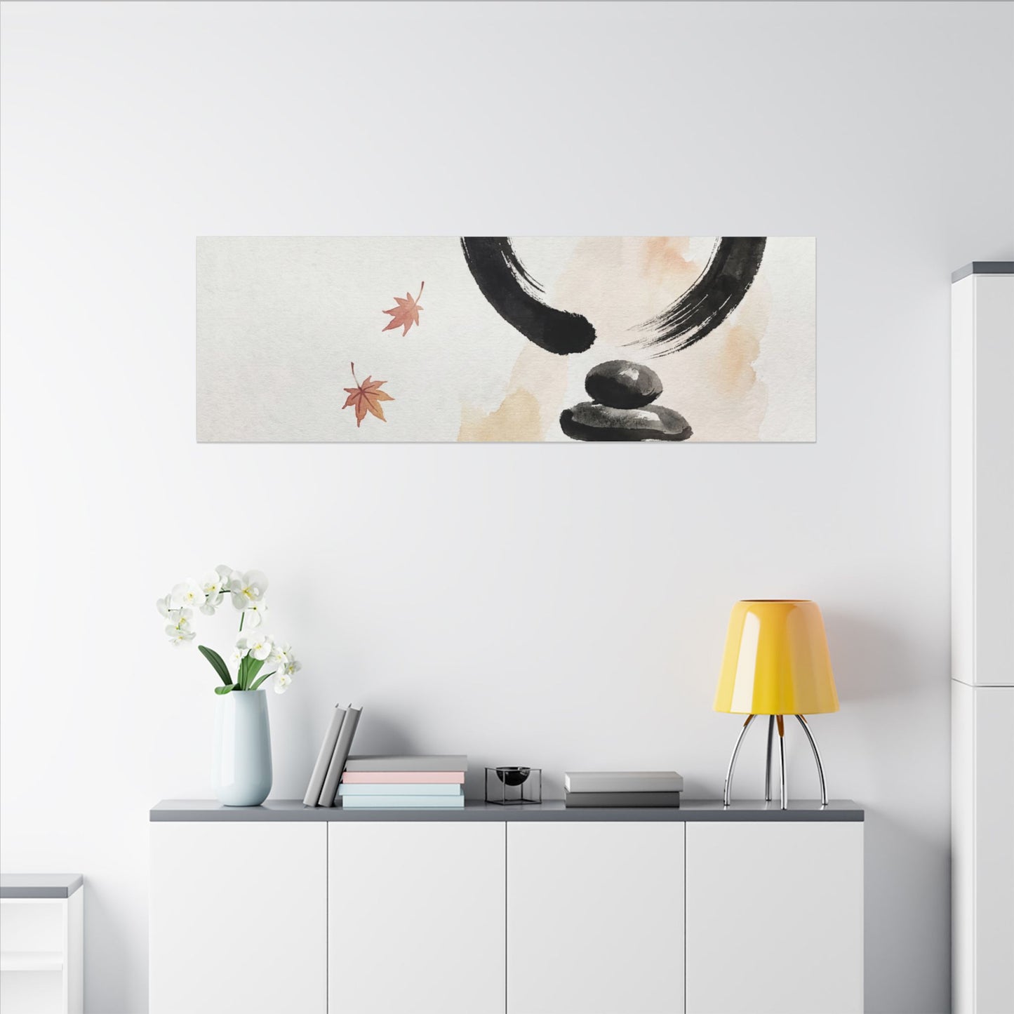 River Stones Canvas Art | Autumn Zen Enso Art