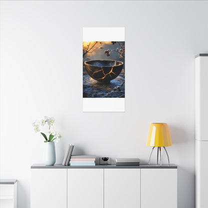 Ceramic Bowl Canvas Art | Winter Kintsugi Gold Repair Art