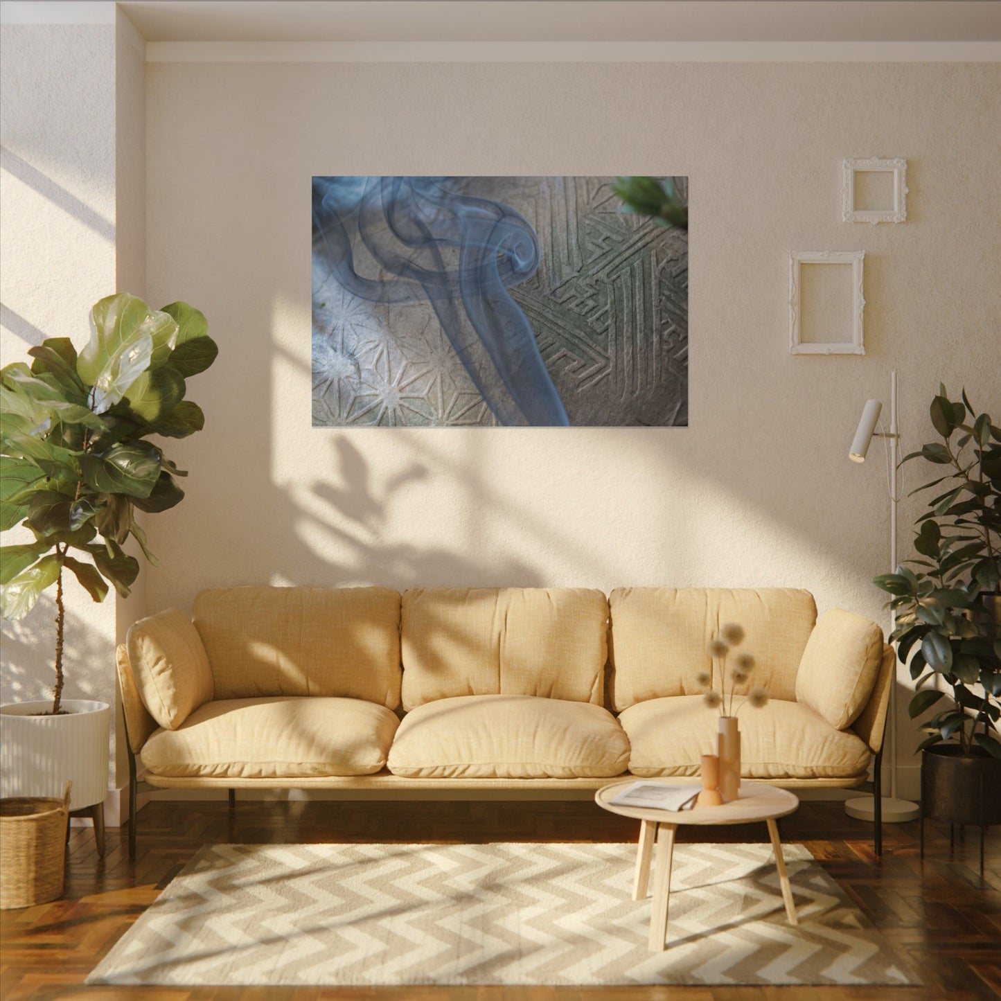 Spring Incense Smoke Japanese Pattern Canvas Art | Neutral Decor