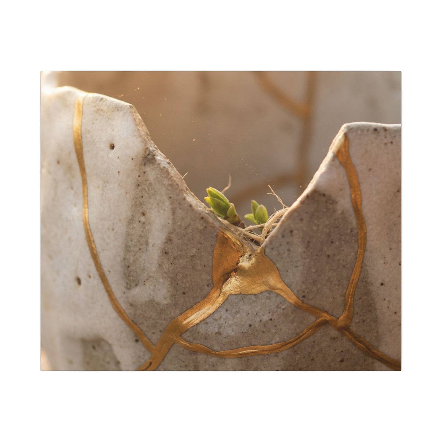 Golden Hour Broken Pottery Canvas Art - Japandi Kanso