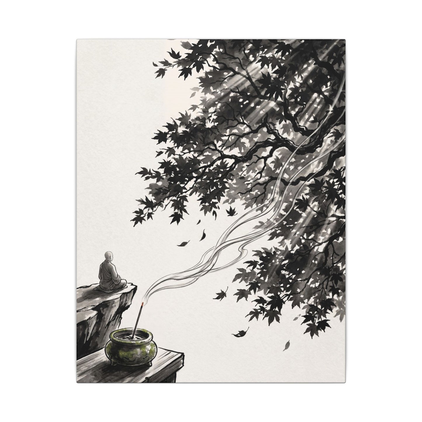 Serene Incense Smoke Canvas Art - Ukiyo E Inspired Zen