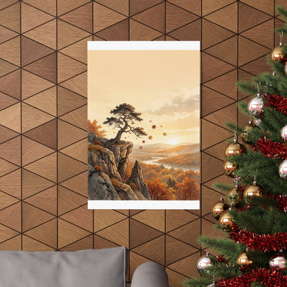 Japandi Pine Tree in Golden Hour | Japanese Pattern Wall Art Print