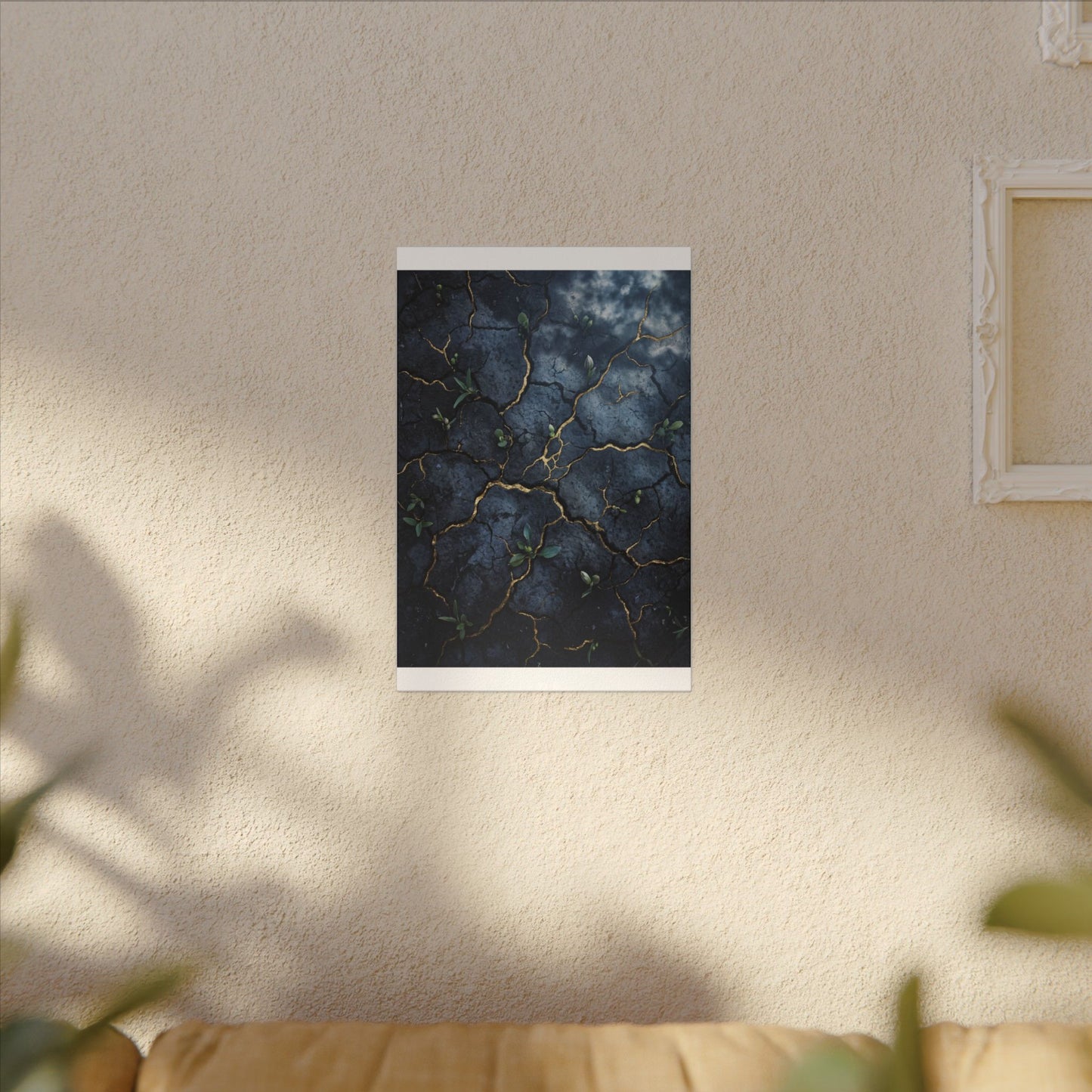 Cracked Earth Spring Canvas Art | Kintsugi Healing Design