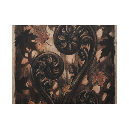 Mono No Aware Fern Unfurling Canvas Art - Dark Japandi Charcoal Ink Art Print