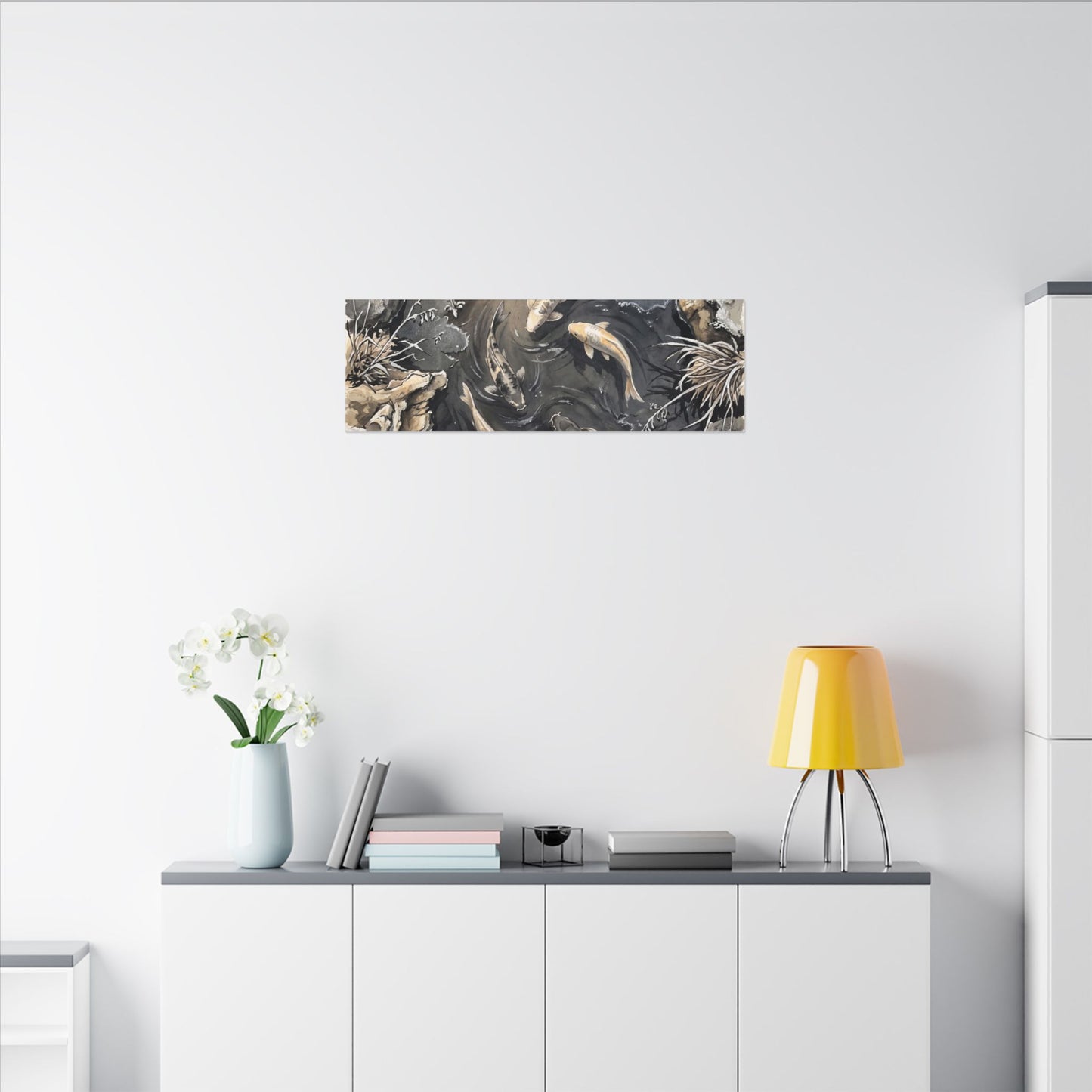 Koi Pond Canvas Art | Winter Japandi Japanese Pattern Art