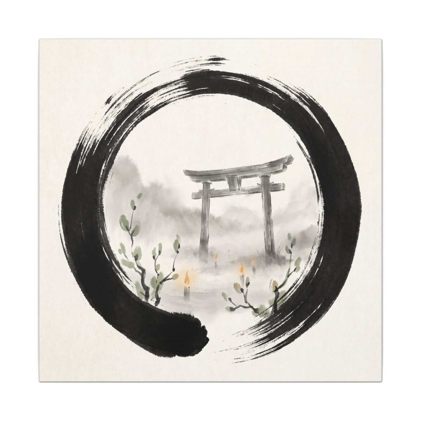 Spring Torii Gate Enso Canvas Art | Tranquil Decor