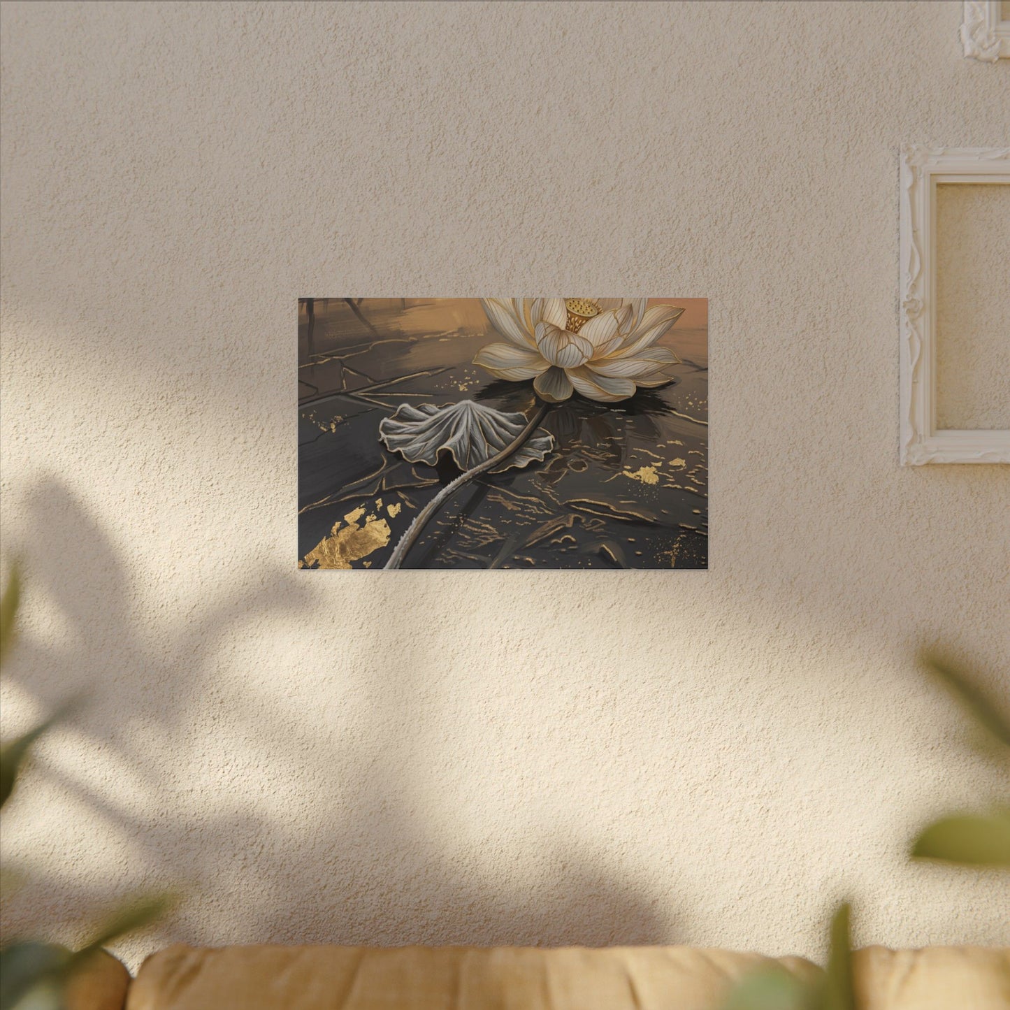 Kintsugi Lotus Flower in Golden Hour | Gold Vein Canvas Art