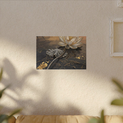 Kintsugi Lotus Flower in Golden Hour | Gold Vein Canvas Art