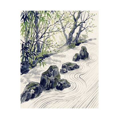 Zen Rock Garden in Dappled | Sumi E Wall Art Print