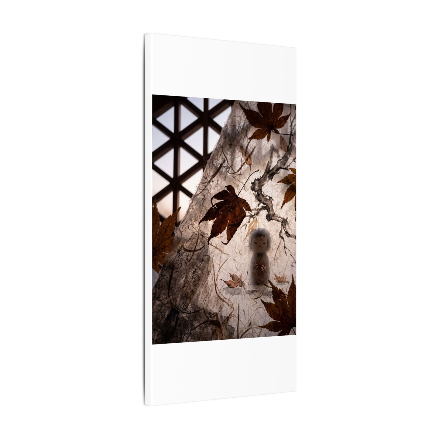 Shoji Screen Autumn Canvas Art | Dark Japandi Atmospheric Design