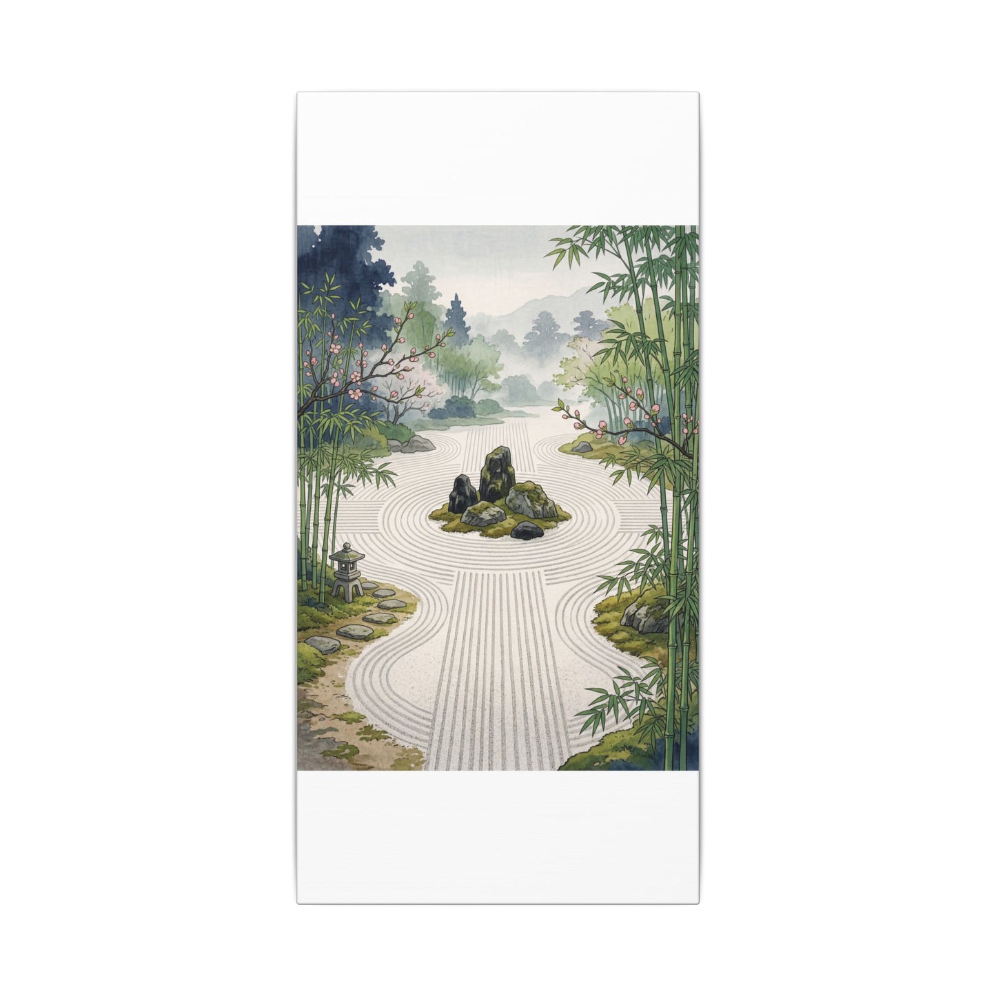 Rock Garden Ukiyo E Inspired Canvas Art | Contemplative Zen Art