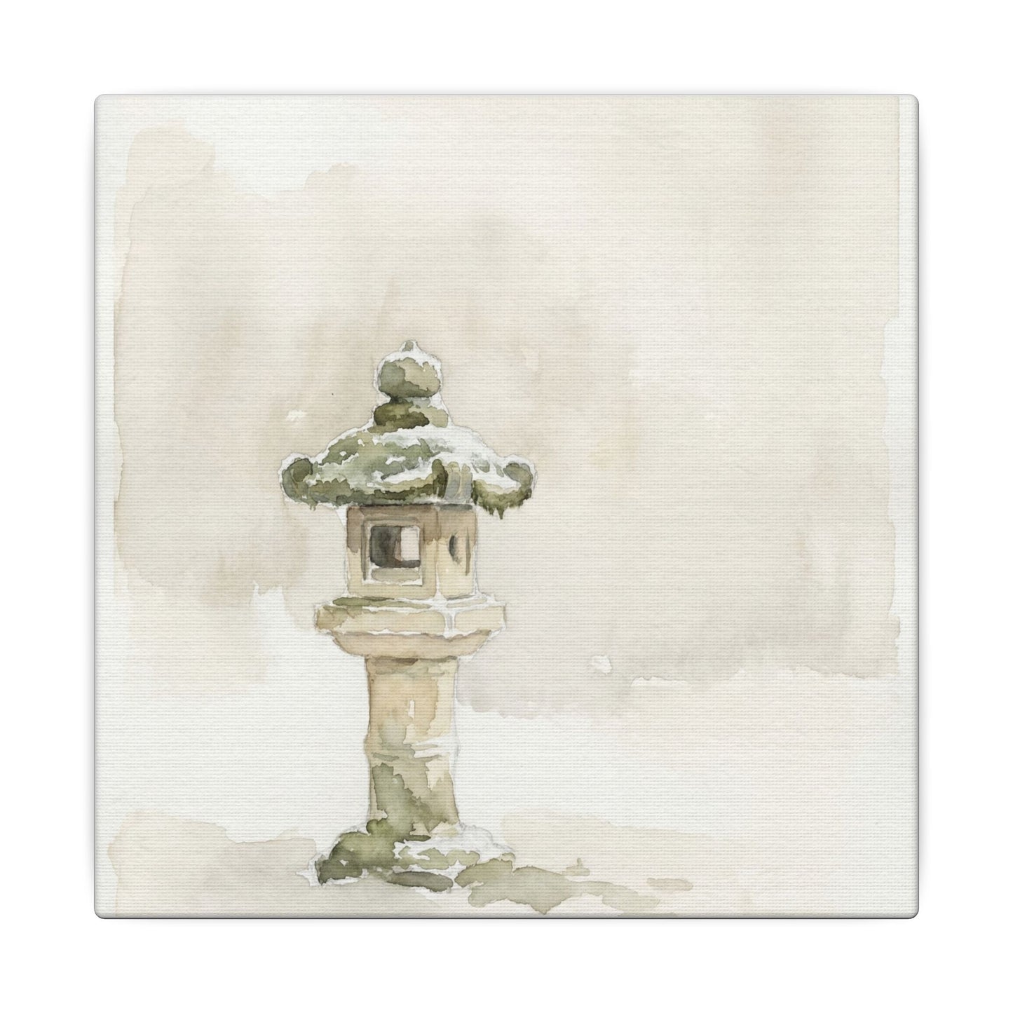 Stone Lantern Winter Canvas Art | Japandi Earthy Design